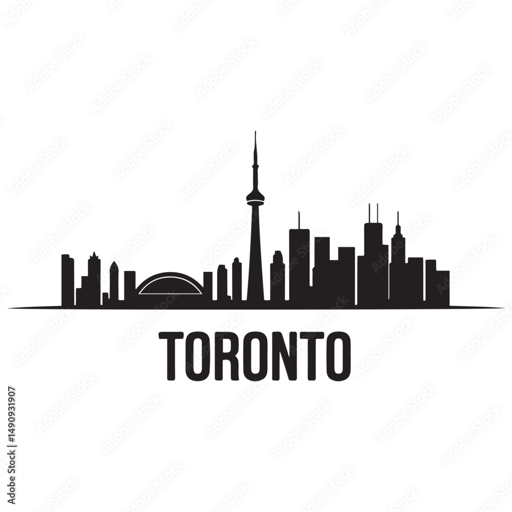 Fototapeta premium Toronto skyline horizontal banner. Black Toronto, Canada. Vector template for your design. Vector black silhouette. with white background