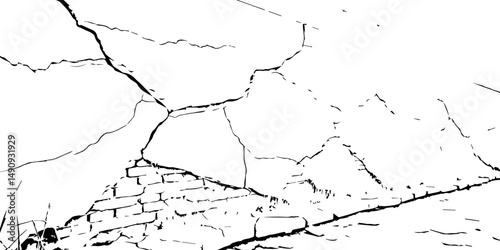 Closeup of dry fissure ground. White dried and cracked ground earth background.Gray crack on earth texture. erosion.	