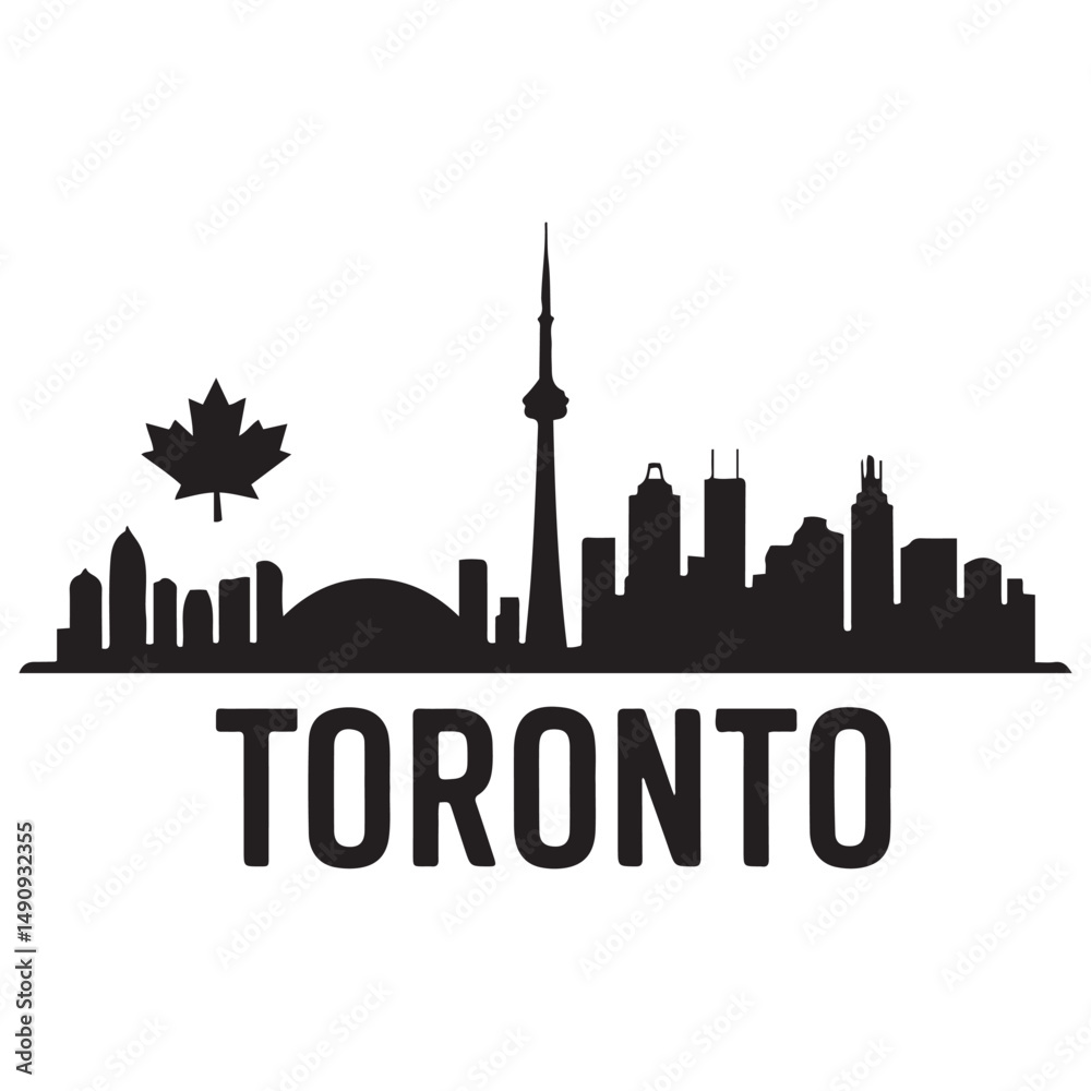 Fototapeta premium Toronto skyline horizontal banner. Black Toronto, Canada. Vector template for your design. Vector black silhouette. with white background