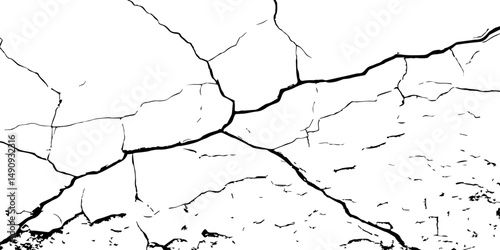 The cracks texture and grunge background of The ground cracks on white  background,  fissure. Dirty monochrome pattern vector,  black and white scratched texture, Vector. Illustration.