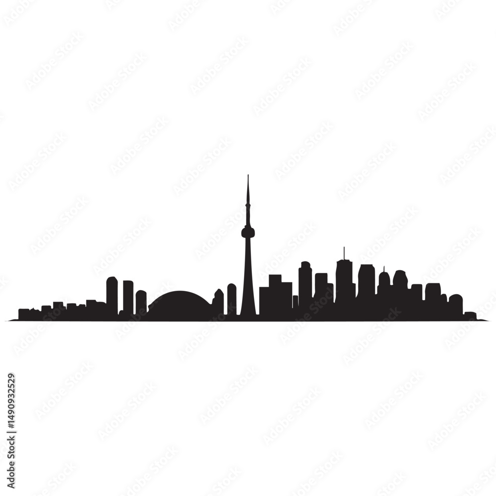 Obraz premium Toronto skyline horizontal banner. Black Toronto, Canada. Vector template for your design. Vector black silhouette. with white background
