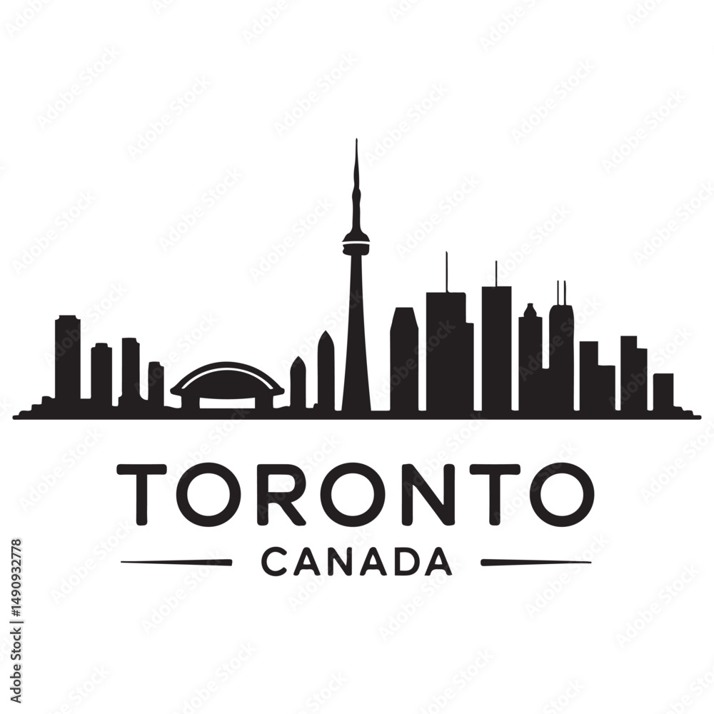 Obraz premium Toronto skyline horizontal banner. Black Toronto, Canada. Vector template for your design. Vector black silhouette. with white background