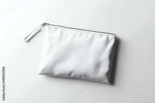 A mockup of a branded stationery accessory pouch on a white background
