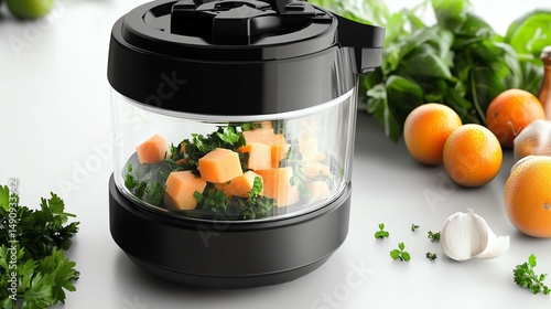 A mockup of a branded food chopper on a white background