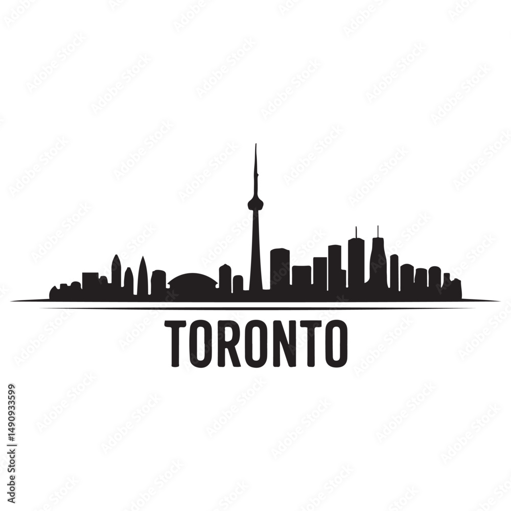 Fototapeta premium Toronto skyline horizontal banner. Black Toronto, Canada. Vector template for your design. Vector black silhouette. with white background