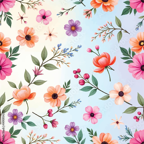 seamless floral pattern on watercolor background, vector background design