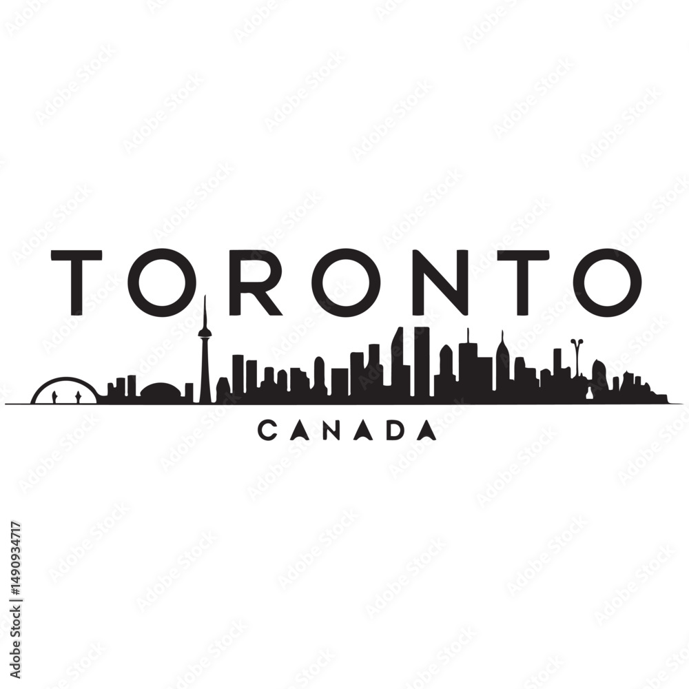 Fototapeta premium Toronto skyline horizontal banner. Black Toronto, Canada. Vector template for your design. Vector black silhouette. with white background
