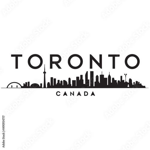 Toronto skyline horizontal banner. Black Toronto, Canada. Vector template for your design. Vector black silhouette. with white background