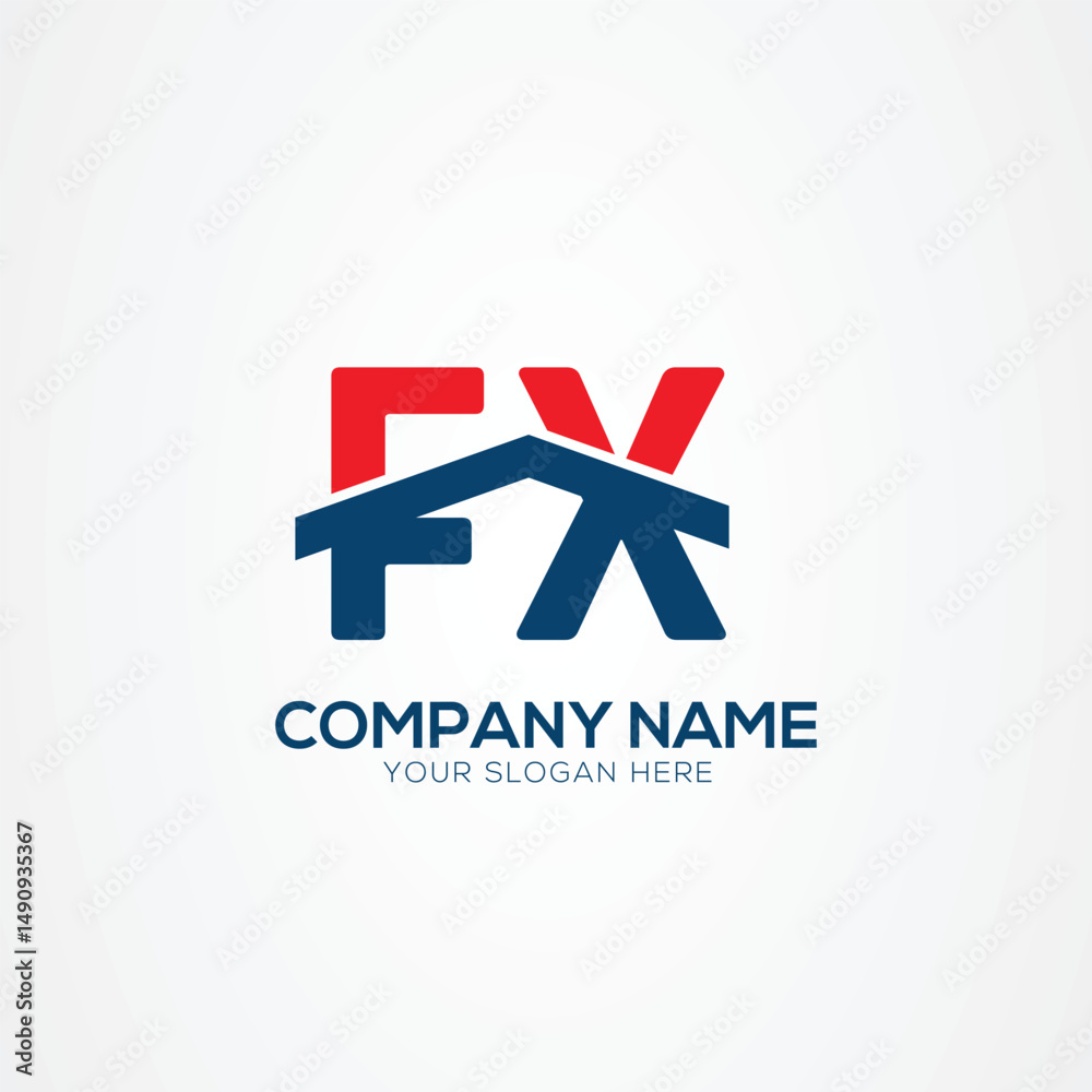 Obraz premium FX Logo: A clean, modern logo features the letters FX integrated with a roof design, symbolizing concepts of home, property, and shelter.
