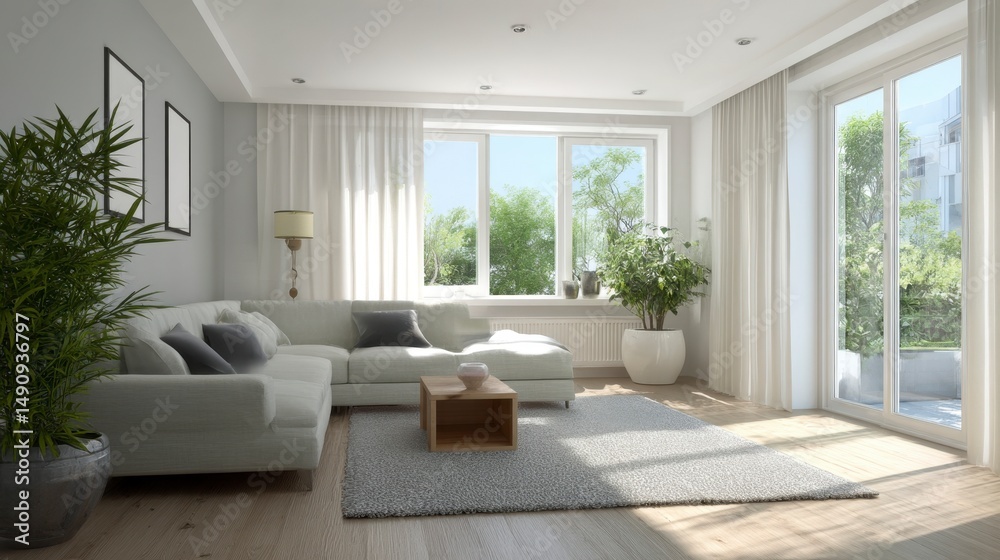 Fototapeta premium Modern neutral living room interior