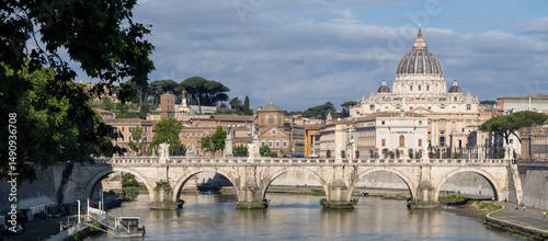 Ponte Sant'Angelo and St Peter Basilica in Rome, Italy	