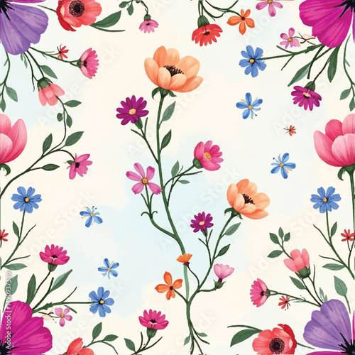 seamless floral pattern on watercolor background, vector background design
