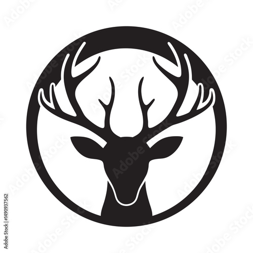 Circle deer antlers stencil icon vector silhouette on white background