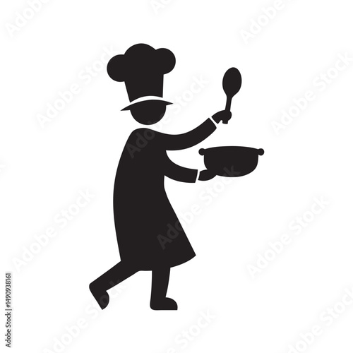 Chef Cooking With Pan Silhouette