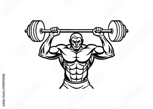Silhouette of man lifting weights isolated on a white background