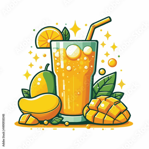 fizz, beverage, fresh, drink, mango, cocktail, orange, juice, liquid, ice, soda, sweet, fruit, refreshment, glass, cold, alcohol, lemonade, healthy, refreshing, food, summer, bar, party, mint, tropica