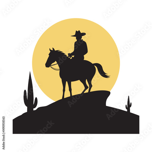 Cowboy Riding Horse Moon Silhouette