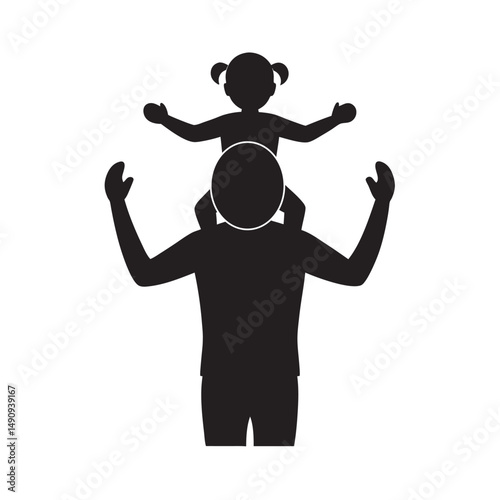 Father Carrying Daughter Shoulders Silhouette
