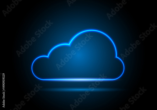 Neon digital cloud icon on a dark background. visualization of data transmission on the network. Vector illustration.