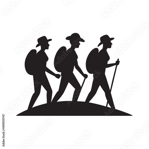 Group Hiking Mountain Trail Silhouette