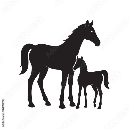 Horse And Foal In Meadow