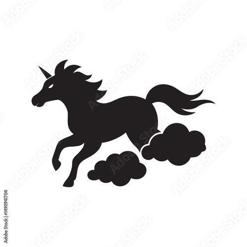 Unicorn Flying Over Magic Cloud