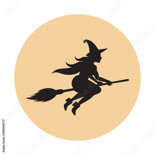 Witch Flying On Broomstick Silhouette