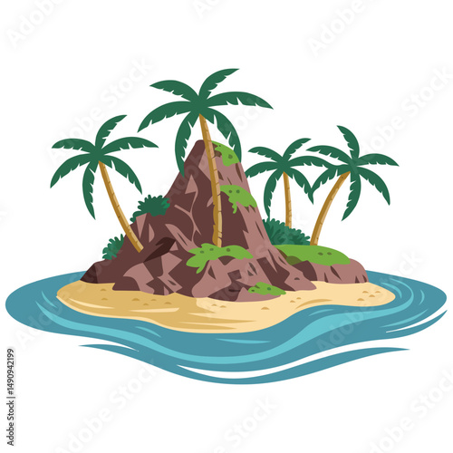 Deserted island with palm isolated vector illustration