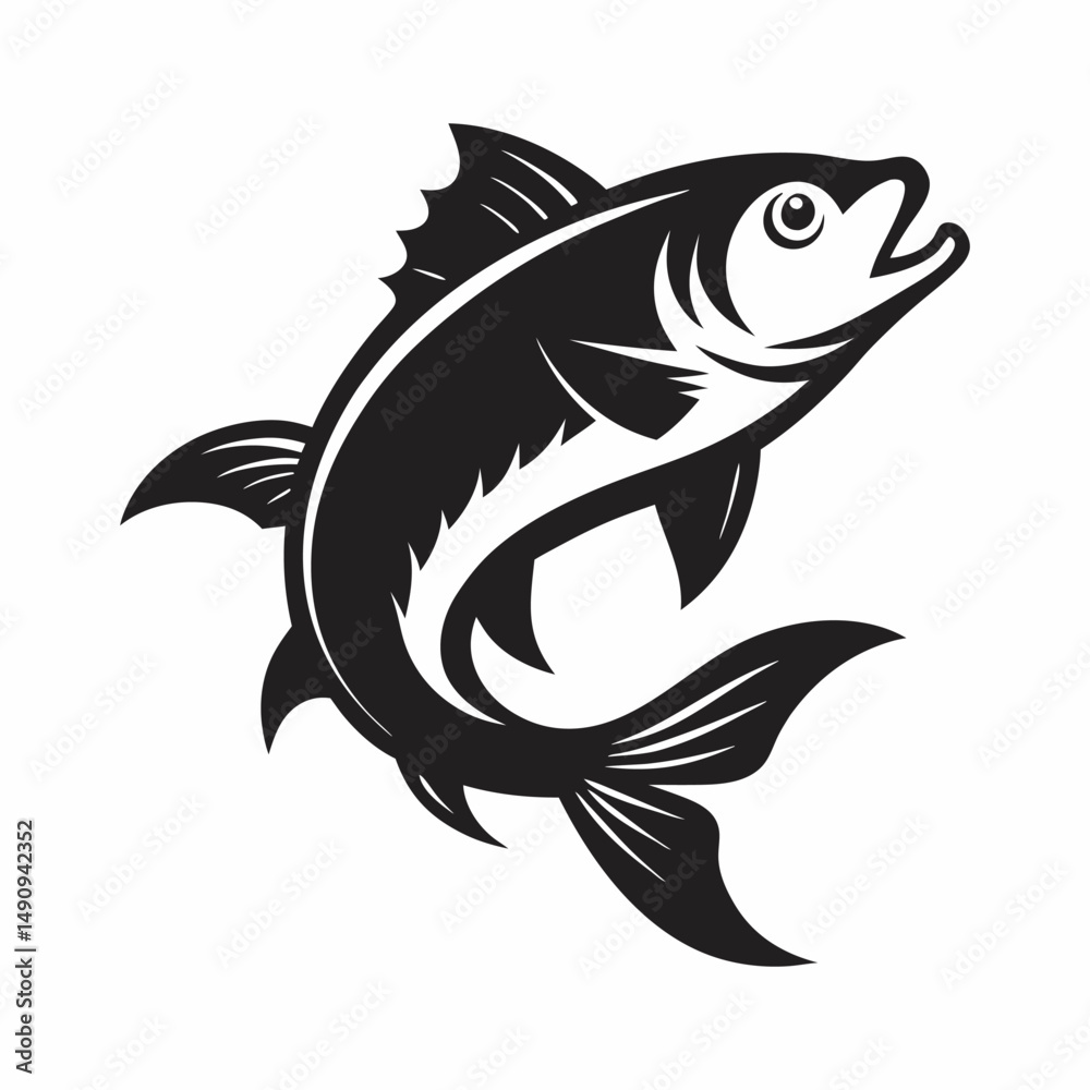Obraz premium Fish jumping vector silhouette on white background