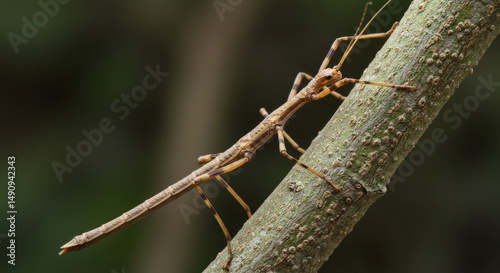 Camouflaged wonder, Close-up of a stick insect blending on a branch photo