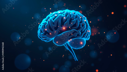 3D Rendering of a Glowing Human Brain with Neural Connections and Light Effects