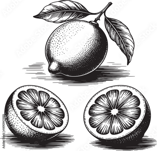 set of black and white fruits