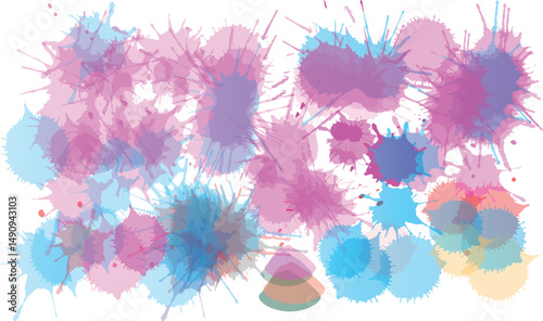 Colorful Ink Splash Paint Splatter powder festival explosion burst isolated white background Watercolor stain