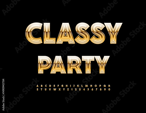 Vector Luxury invitation Classy Part. Chic Elite Alphabet Letters and Numbers set. Glamorous Golden Font