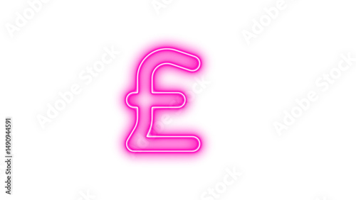 Canvastavla Glowing Neon Pound Sterling Symbol, Neon sterling sign glow with transparent bac