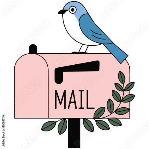 Pink vintage mailbox isolated vector illustration