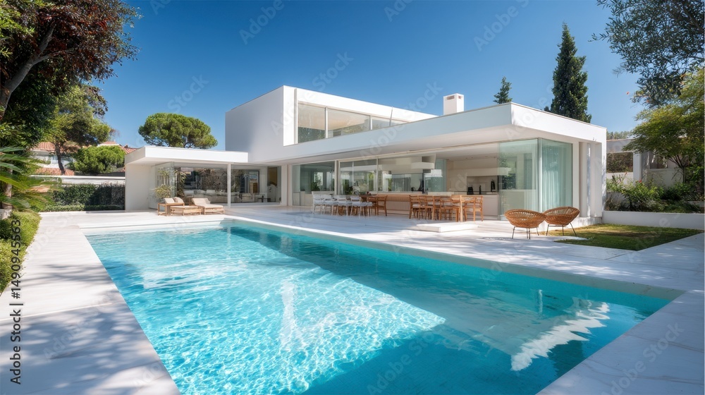 Fototapeta premium Modern white house with pool