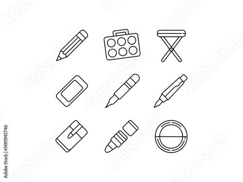 Art supplies icons set line style design elements