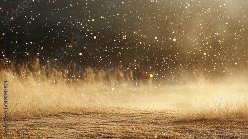 Wallpaper Mural Golden, misty field landscape with falling particles. Torontodigital.ca