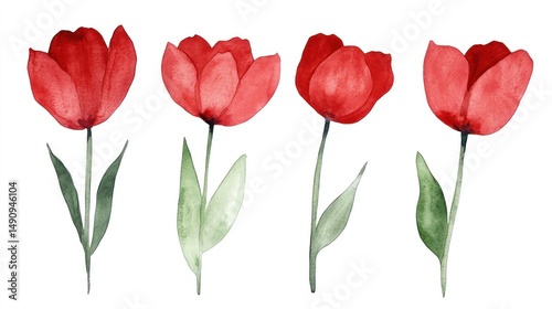 Wallpaper Mural Elegant Watercolor Red Tulips Torontodigital.ca