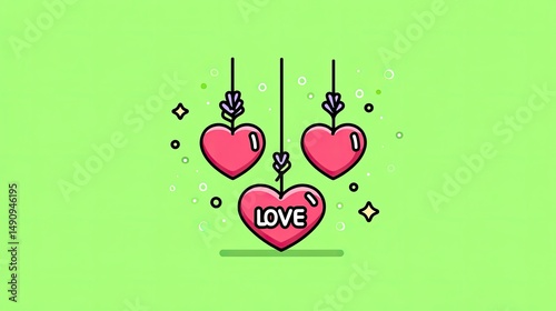 three cute hearts with the letters 