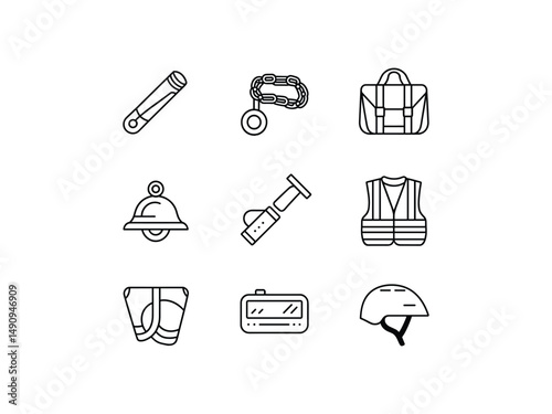 Collection of line icons for safety equipment and tools