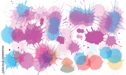 colorful set of watercolor splash stains isolated on white or transparent