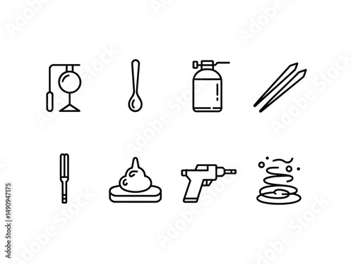 Collection of simple line icons for various tools and objects