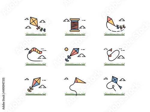 Colorful kite designs flying in the sky springtime fun