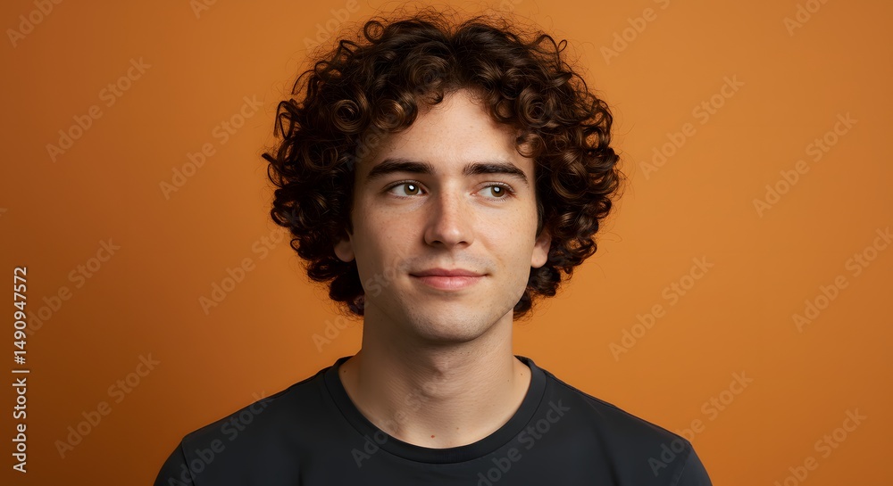 Obraz premium Portrait of a young person with a cheerful expression against a solid orange background