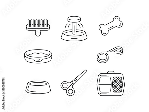 Pet supplies icons grooming food water carrier