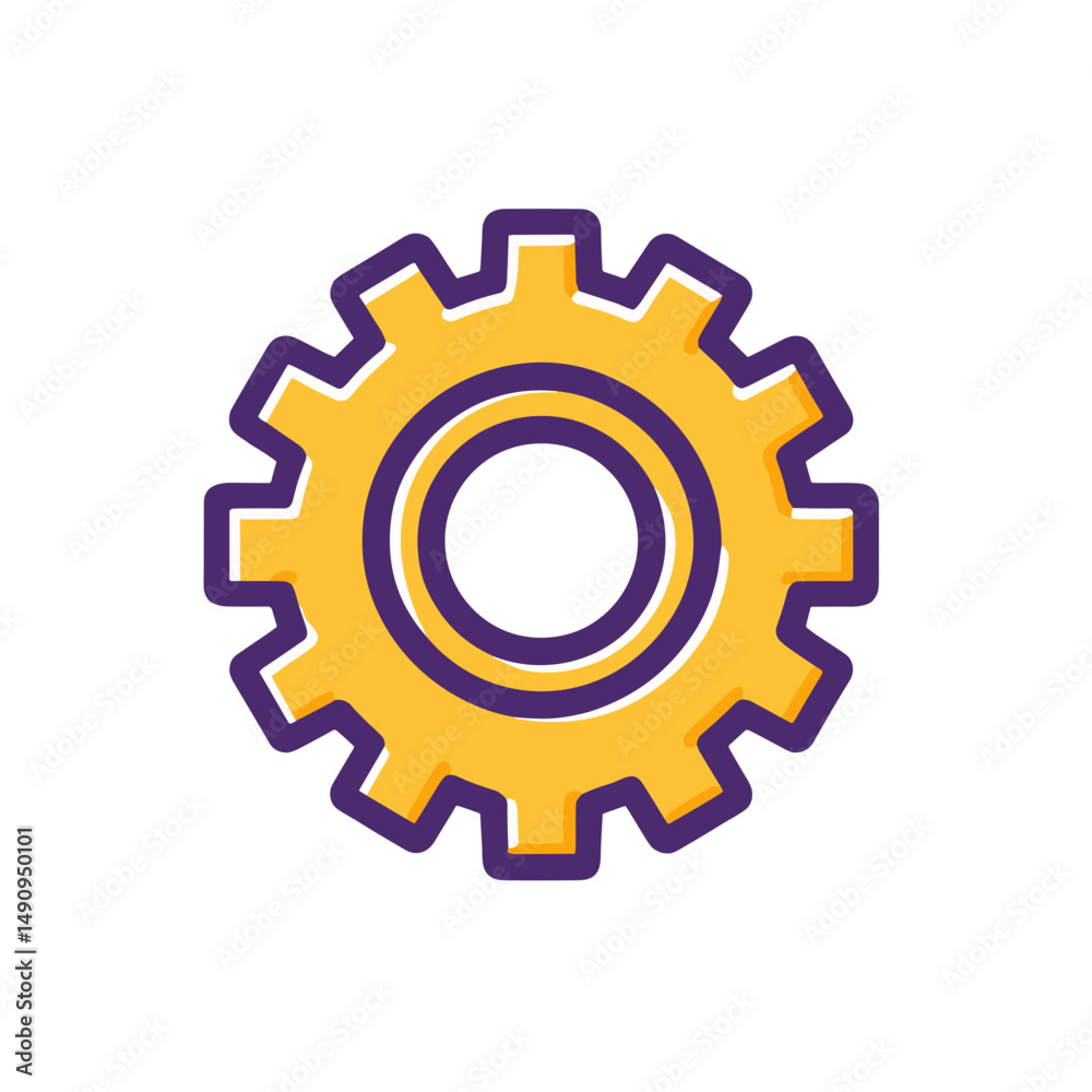 Gear icon in flat design with yellow and purple colors on a transparent background Gear icon in flat design with yellow and purple colors on a transparent background