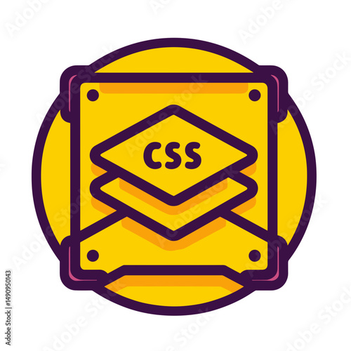 CSS layered icon design with vibrant colors and circular background