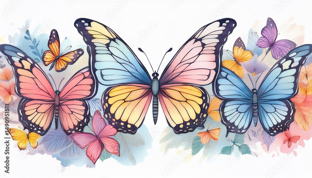 Obraz premium beautiful watercolor illustrations of butterflies in pastel colors perfect for art projects nature themes and design inspiration isolated on a white background